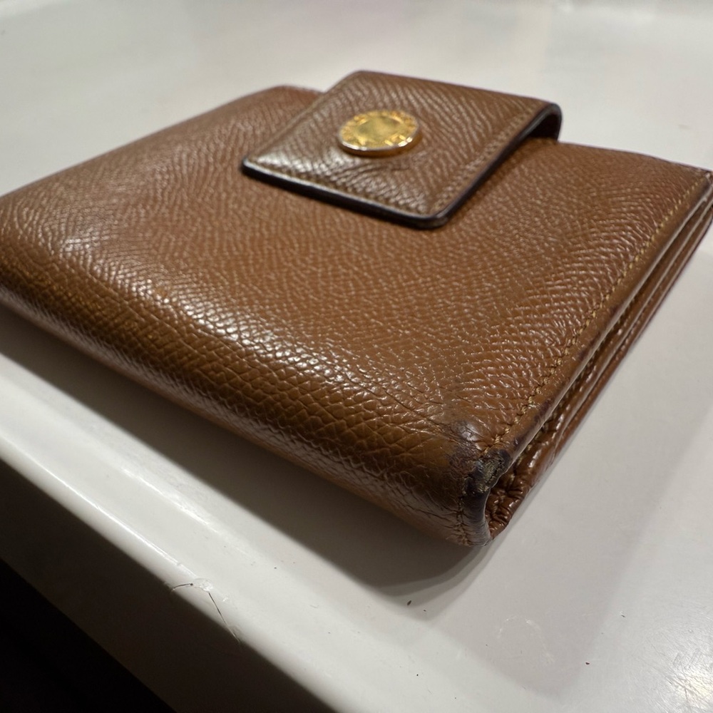 Bvlgari Brown purse folding wallet snap closure Leather Texture coin holder - Picture 2 of 9
